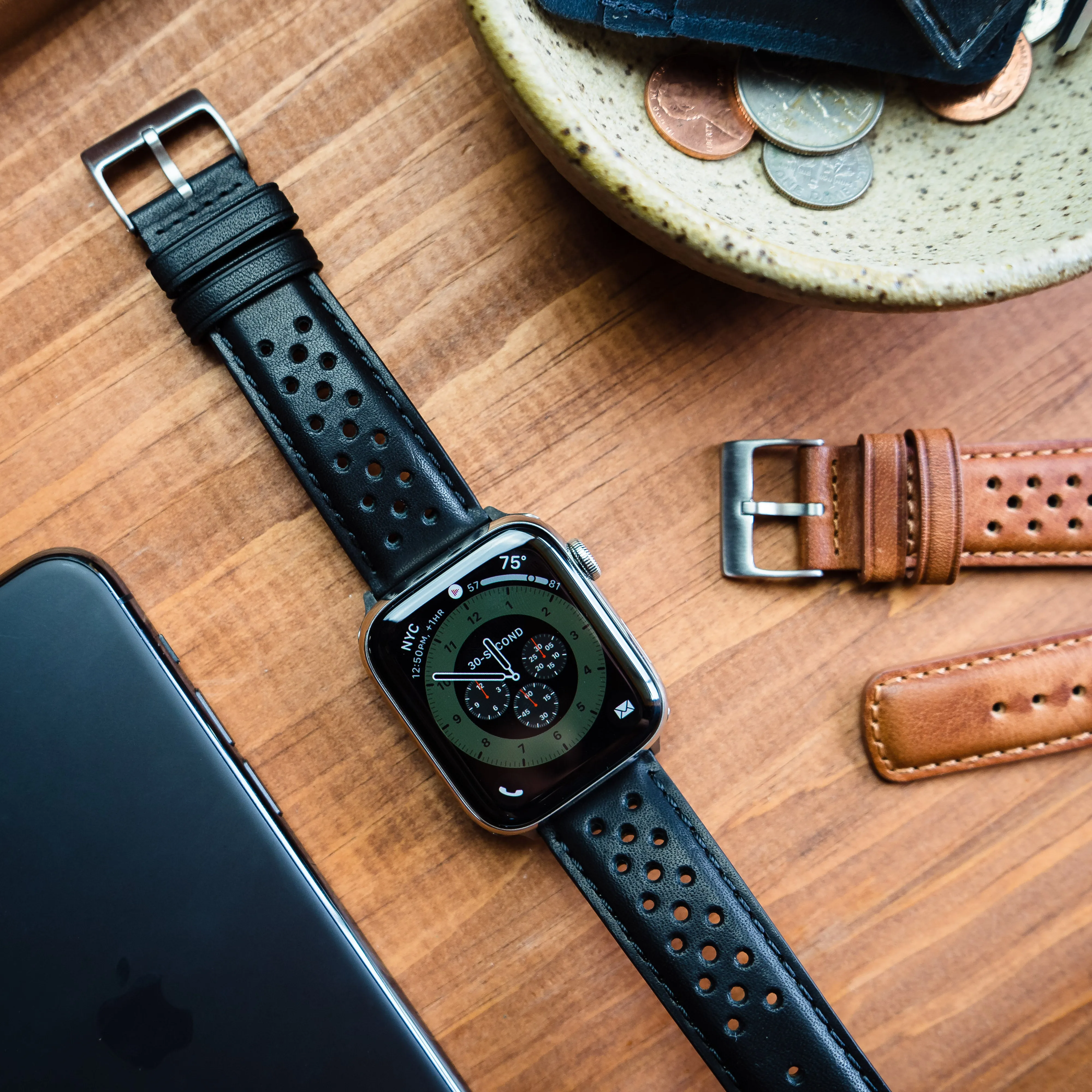 Apple Watch Black Racing Horween  Leather Watch Band