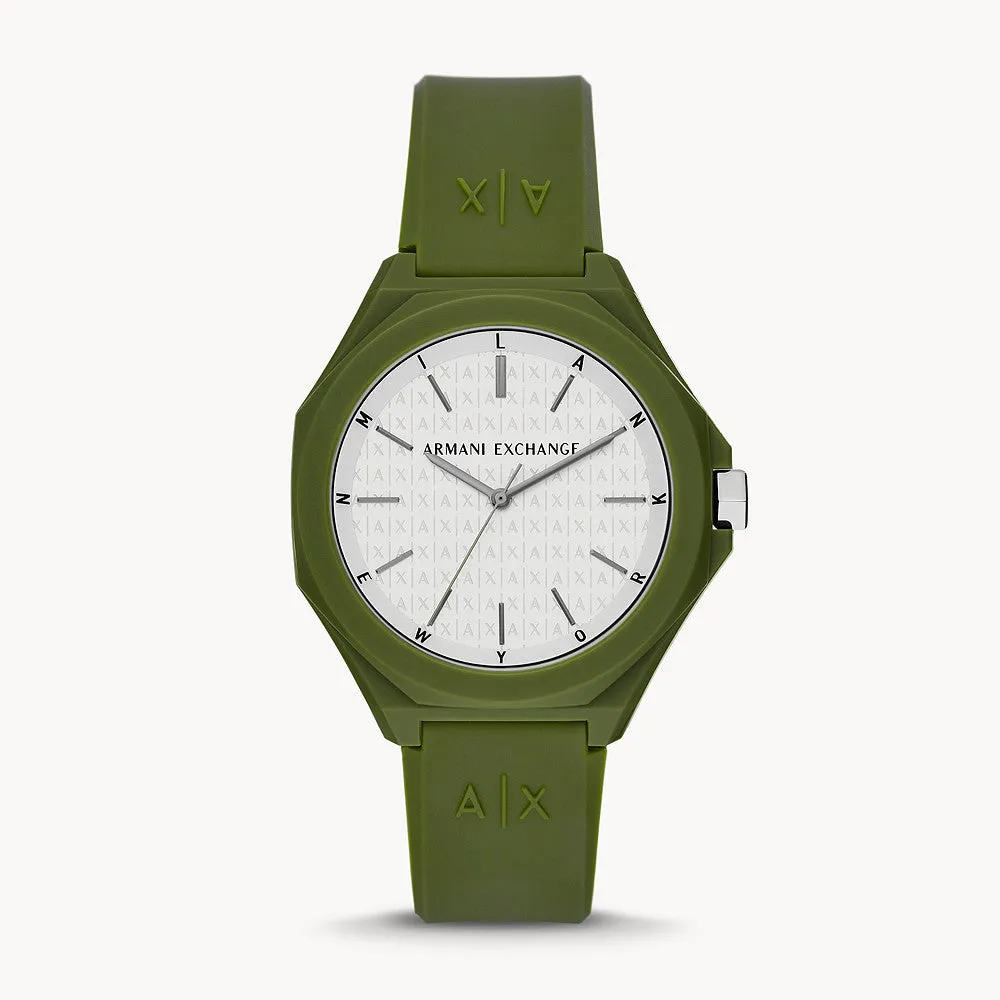 Armani Exchange Men's Three-Hand Green Silicone Watch
