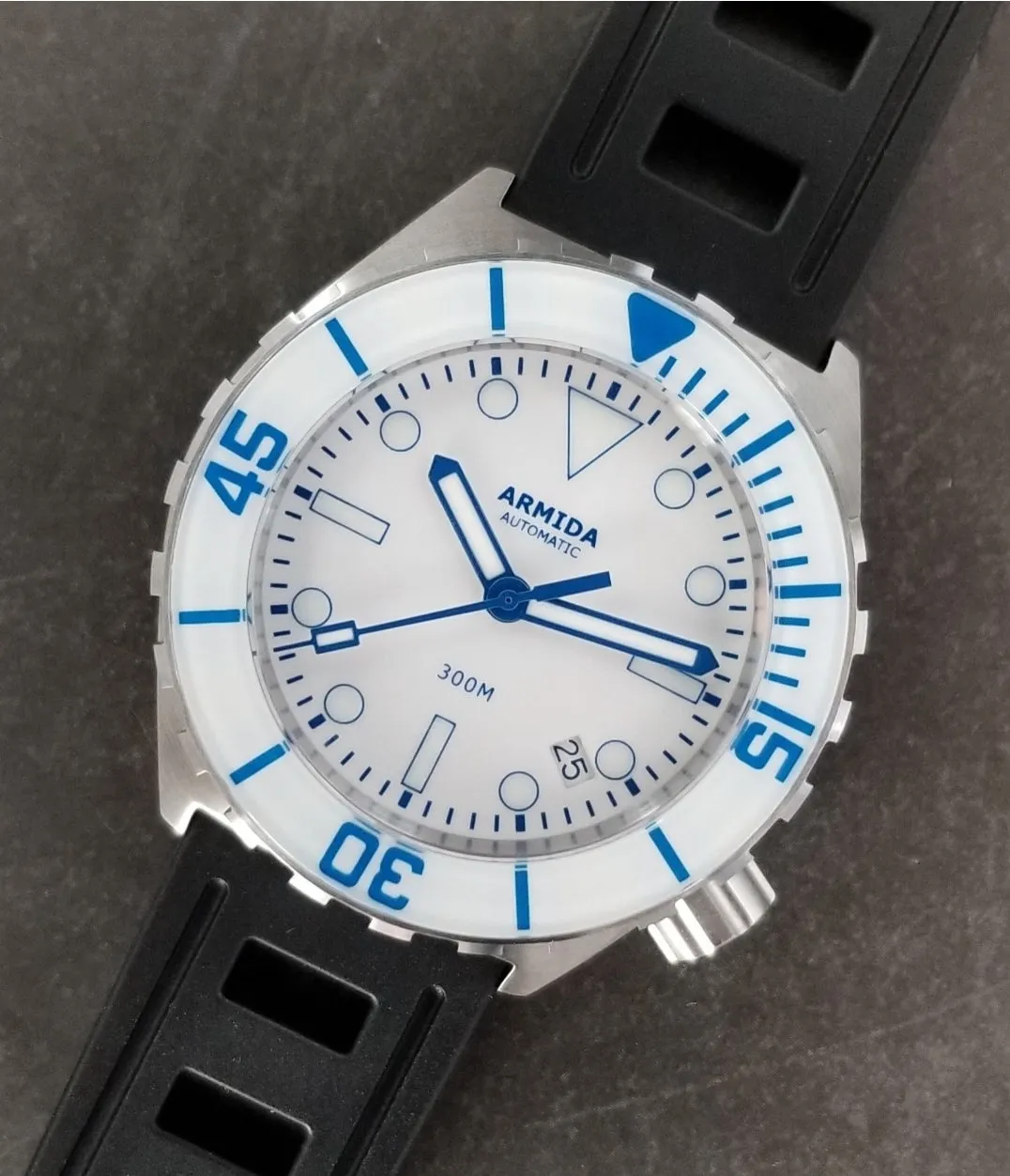 Armida A1 42mm steel white dial white lumed sapphire bezel