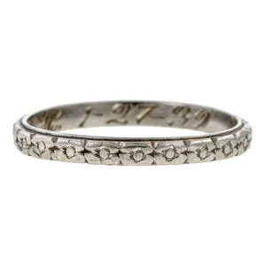 Art Deco Patterned Wedding Band, Platinum, "1-27-39", Size 5 1/4