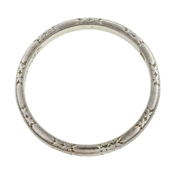 Art Deco Patterned Wedding Band Ring, Platinum, "6-26-37", Size 6 3/4