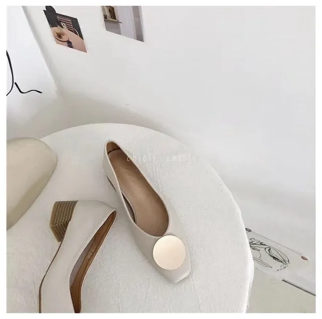 Autumn Fashion Wooden Heels Pumps Shoes Women Low Heel Boat Shoes Slip On Shallow Loafers Female Office Work Shoes Zapatos Mujer