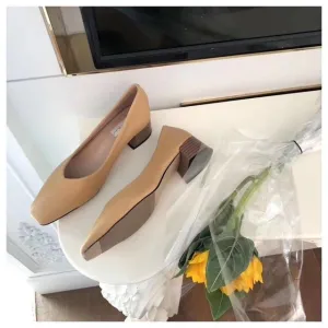 Autumn Fashion Wooden Heels Pumps Shoes Women Low Heel Boat Shoes Slip On Shallow Loafers Female Office Work Shoes Zapatos Mujer