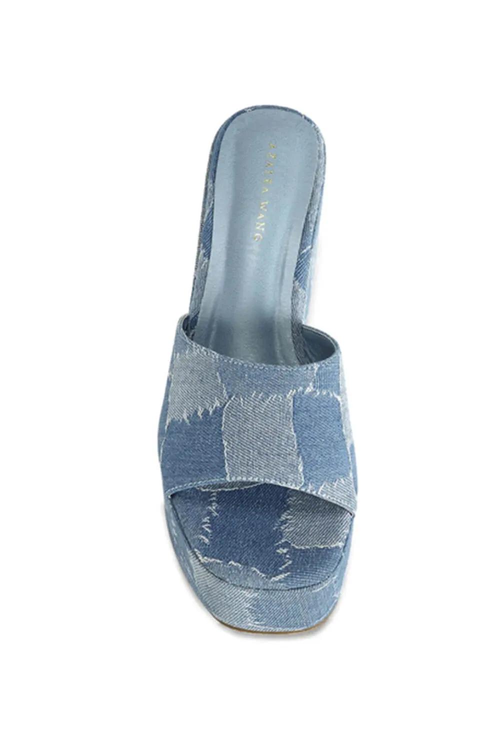 Azalea Wang Banas Denim Patchwork Wedges for Women in Blue | BANAS-DENIM