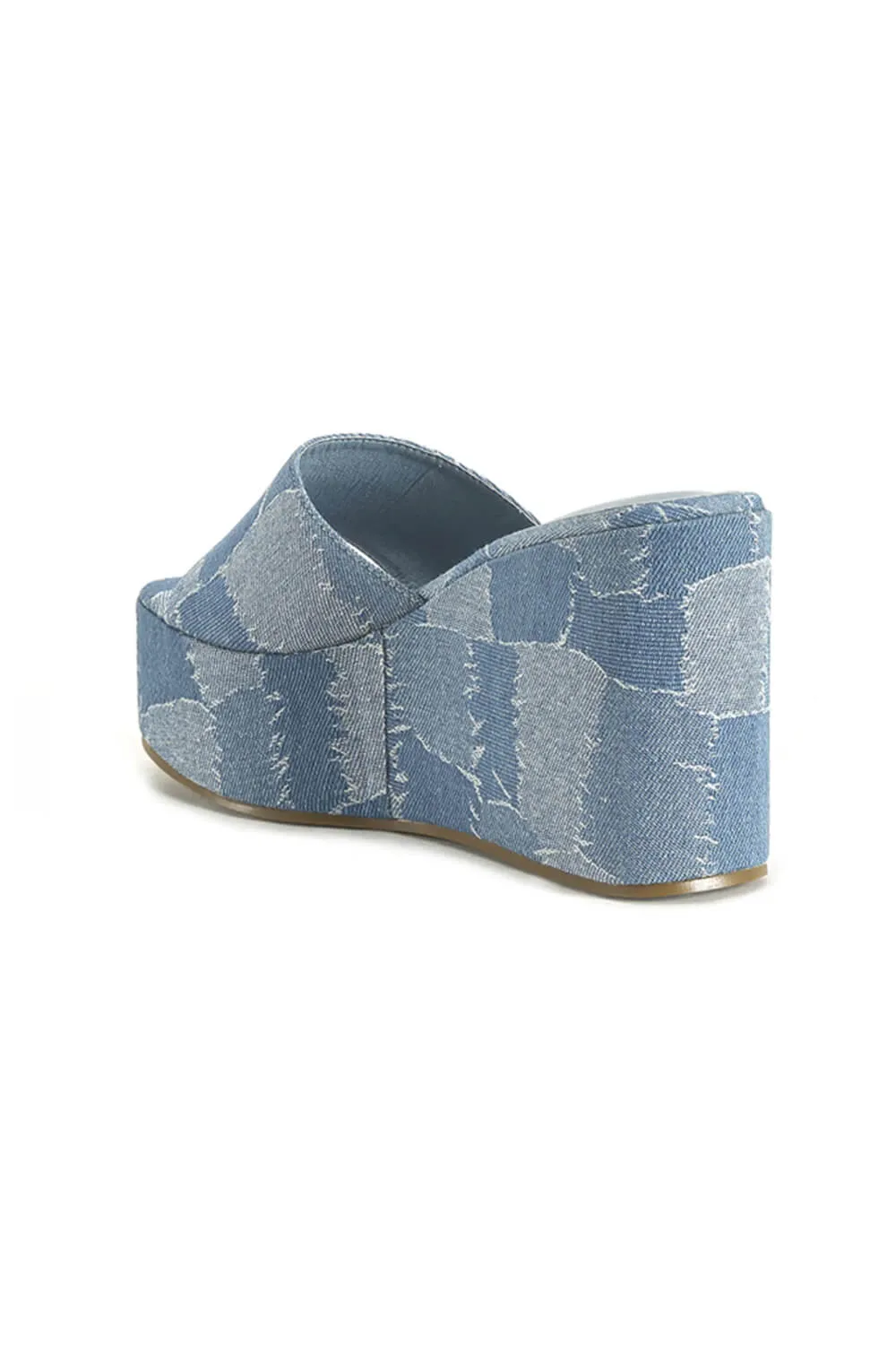 Azalea Wang Banas Denim Patchwork Wedges for Women in Blue | BANAS-DENIM