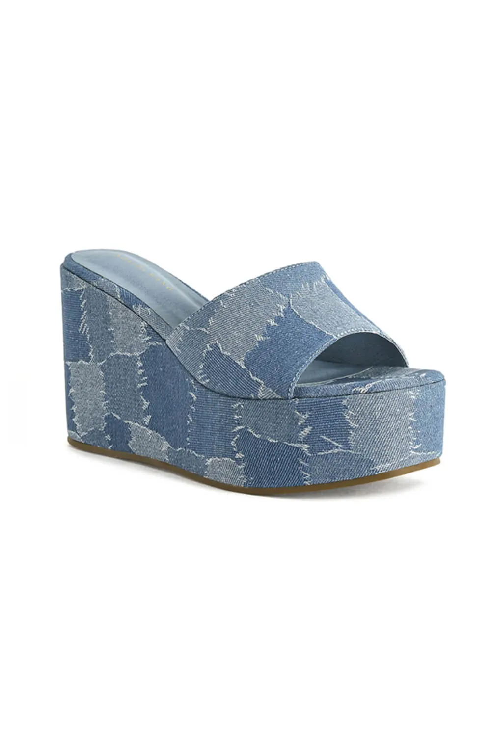 Azalea Wang Banas Denim Patchwork Wedges for Women in Blue | BANAS-DENIM