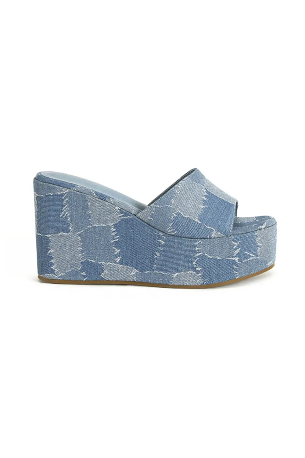 Azalea Wang Banas Denim Patchwork Wedges for Women in Blue | BANAS-DENIM