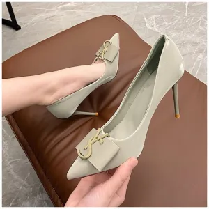 Bailamos 2021 HOT Elegant Metal Buckle Women Pumps Shoes Ladies Thin High Heel Pointed Toe Fashion Brand Dress Shoes Work Shoes