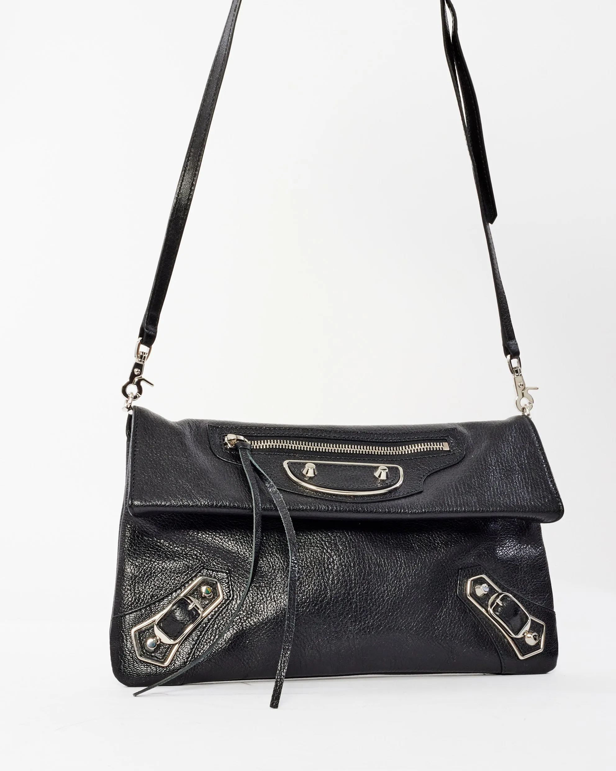 Balenciaga Black Leather City Clutch W/ Strap