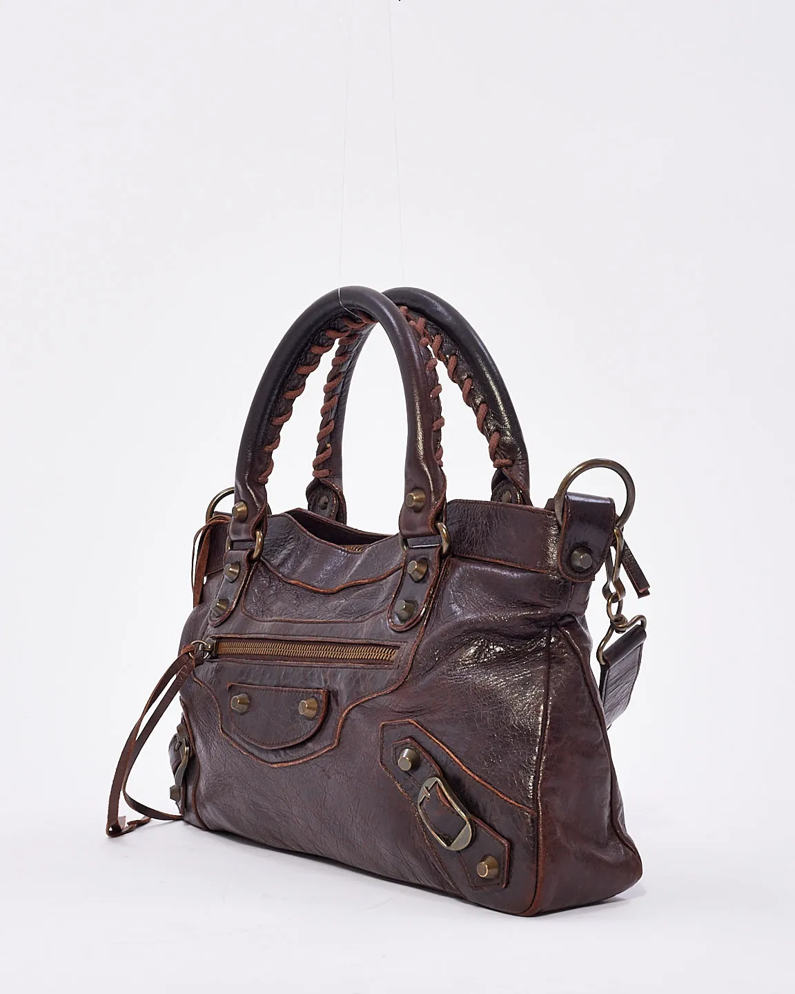 Balenciaga Brown Leather Motocross City Bag