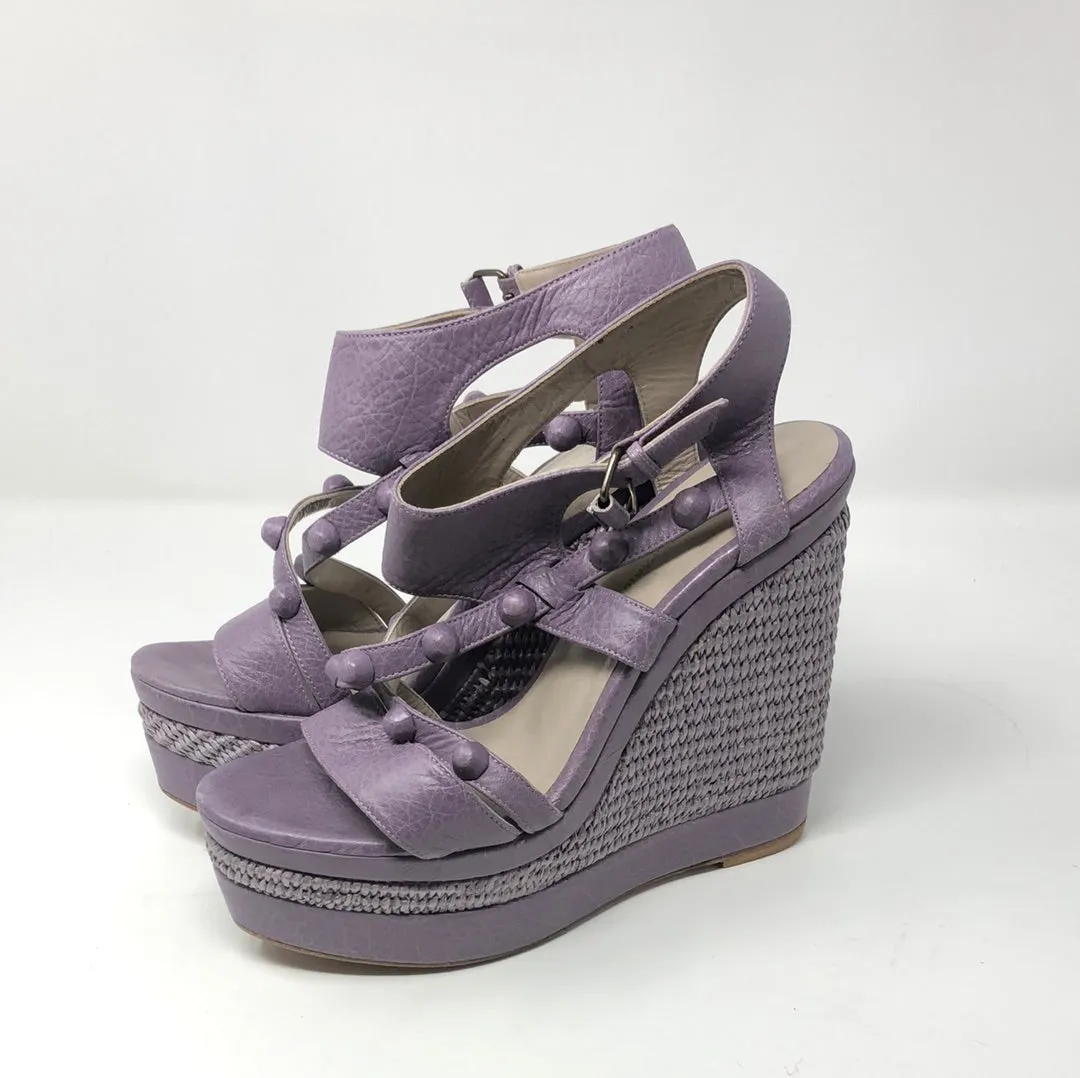 Balenciaga Lavender Leather and Wicker espadrille Wedge