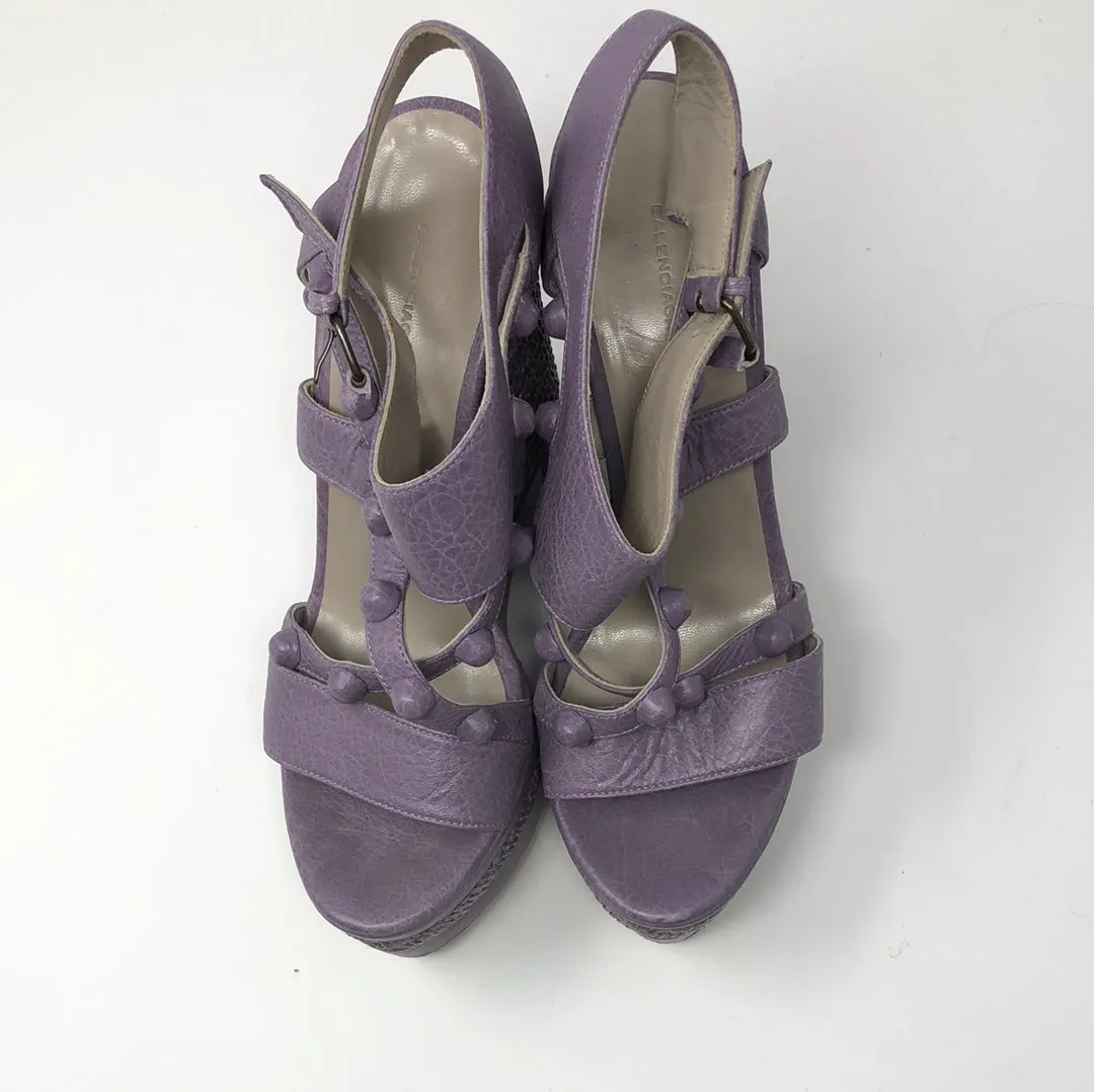 Balenciaga Lavender Leather and Wicker espadrille Wedge