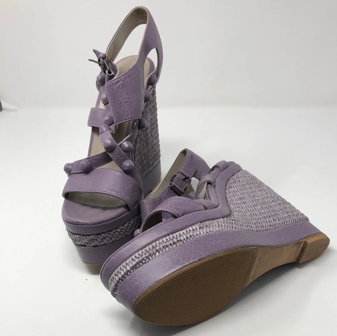 Balenciaga Lavender Leather and Wicker espadrille Wedge