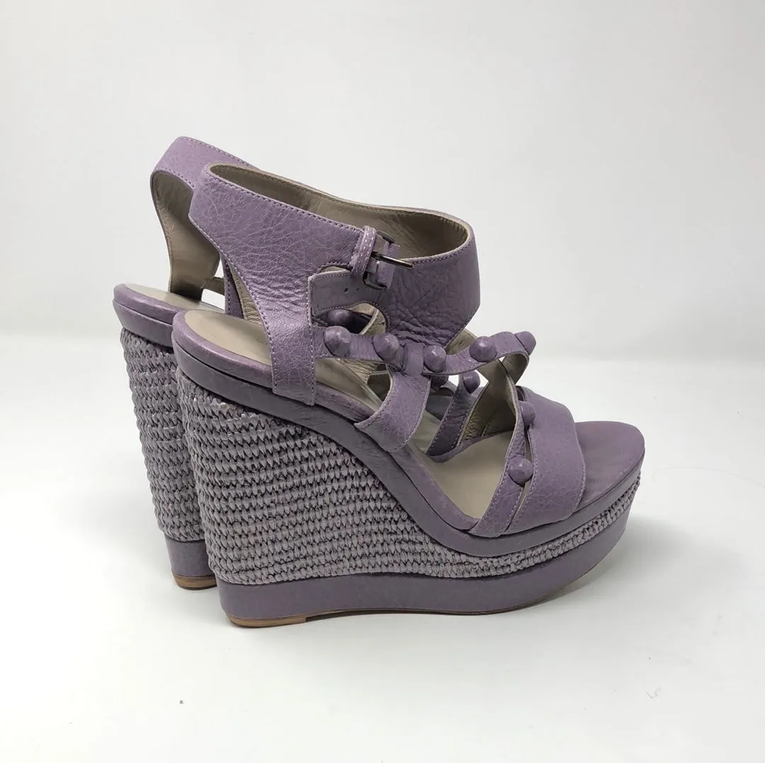 Balenciaga Lavender Leather and Wicker espadrille Wedge