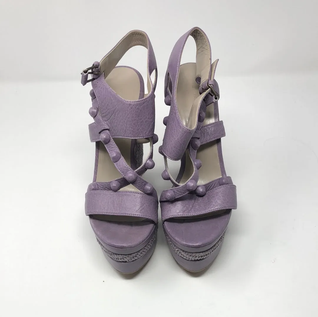 Balenciaga Lavender Leather and Wicker espadrille Wedge