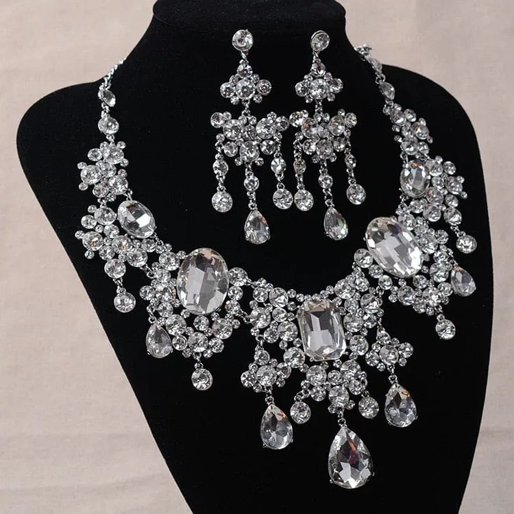 Big Rhinestone Water Drop Statement Crystal Bridal Jewelry Sets