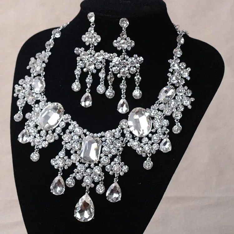 Big Rhinestone Water Drop Statement Crystal Bridal Jewelry Sets