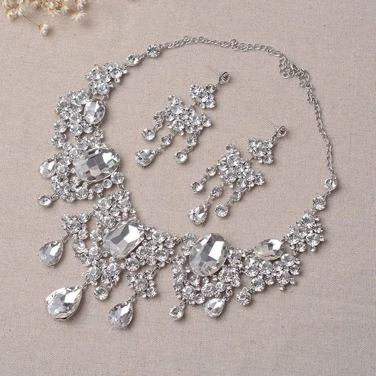 Big Rhinestone Water Drop Statement Crystal Bridal Jewelry Sets