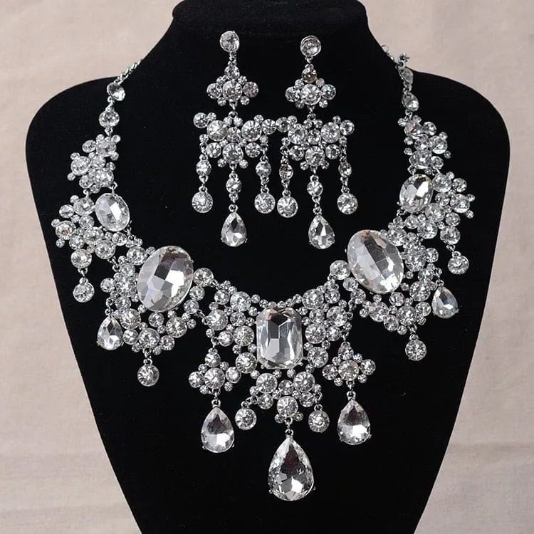 Big Rhinestone Water Drop Statement Crystal Bridal Jewelry Sets