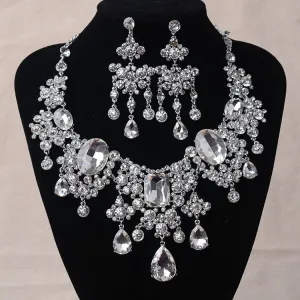 Big Rhinestone Water Drop Statement Crystal Bridal Jewelry Sets