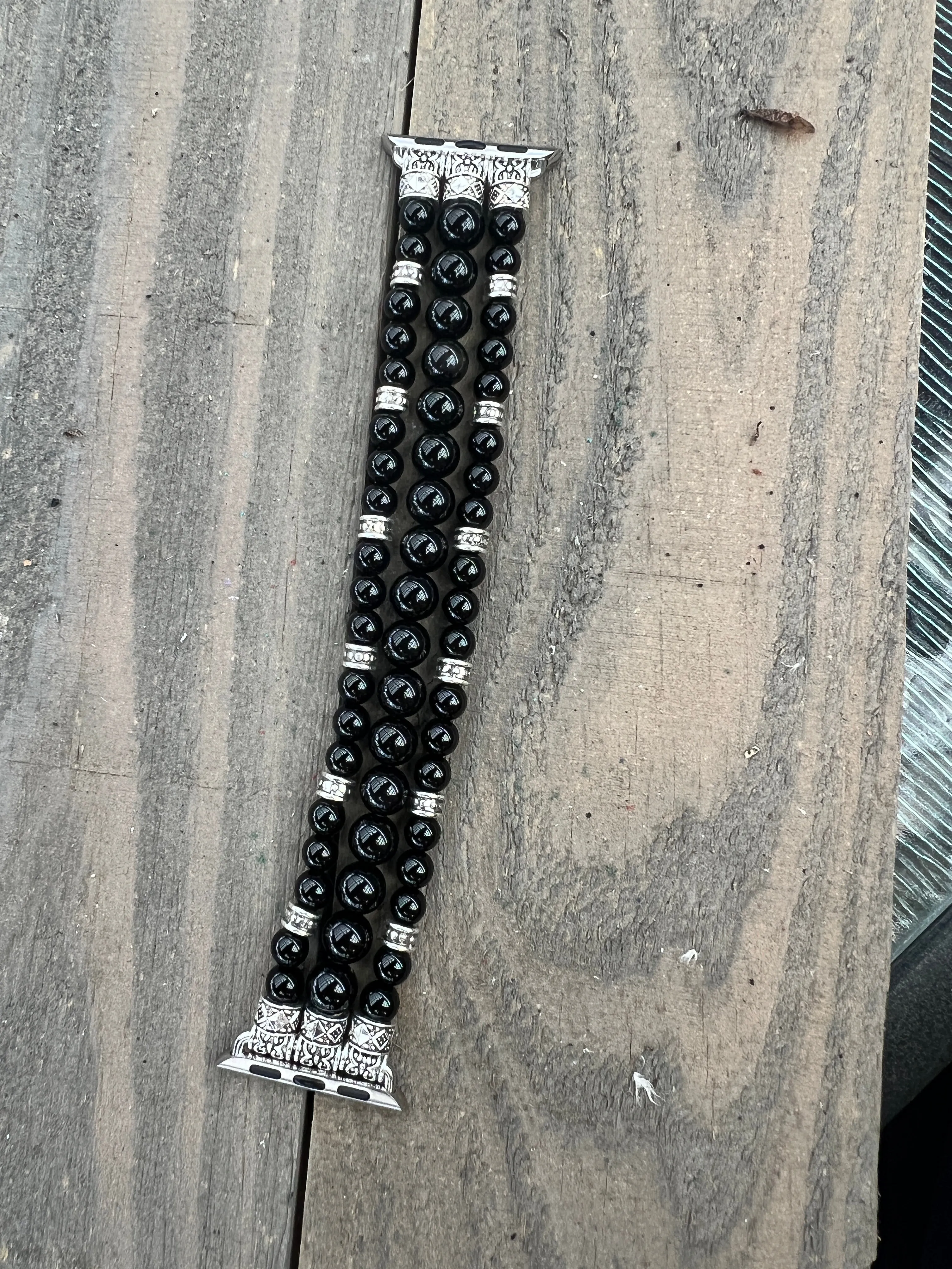 Black Beaded Stretch Smart Watch Band