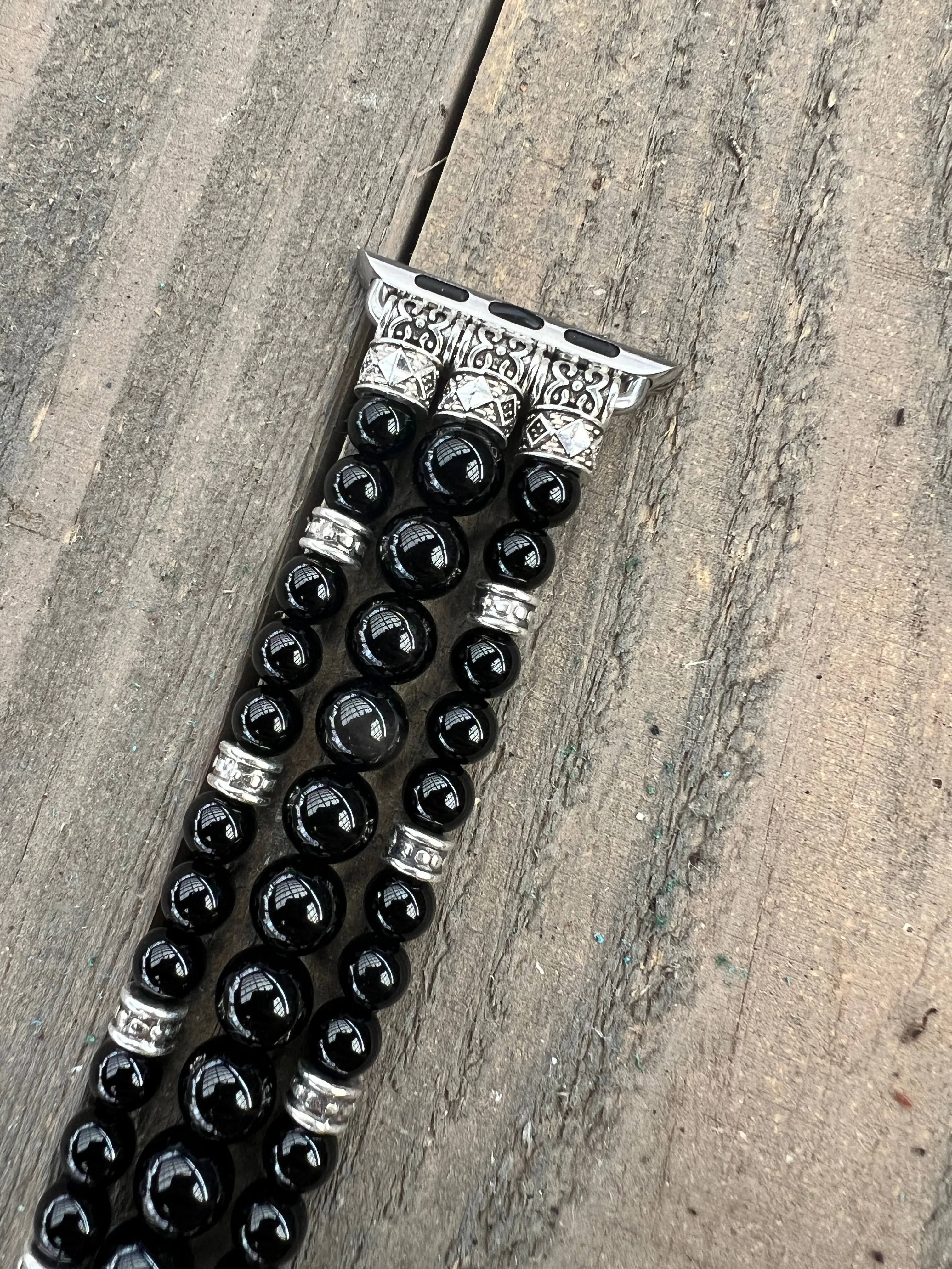 Black Beaded Stretch Smart Watch Band