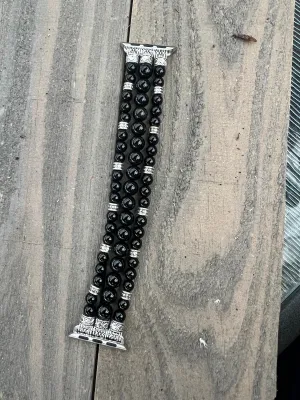 Black Beaded Stretch Smart Watch Band