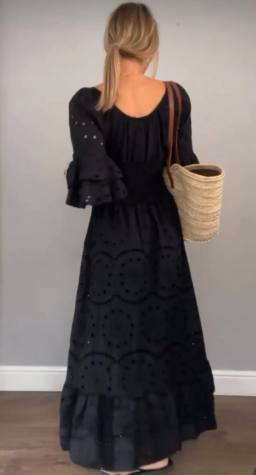 Black Broderie Anglaise Frill Sleeve Dress