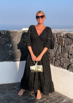 Black Broderie Anglaise Frill Sleeve Dress