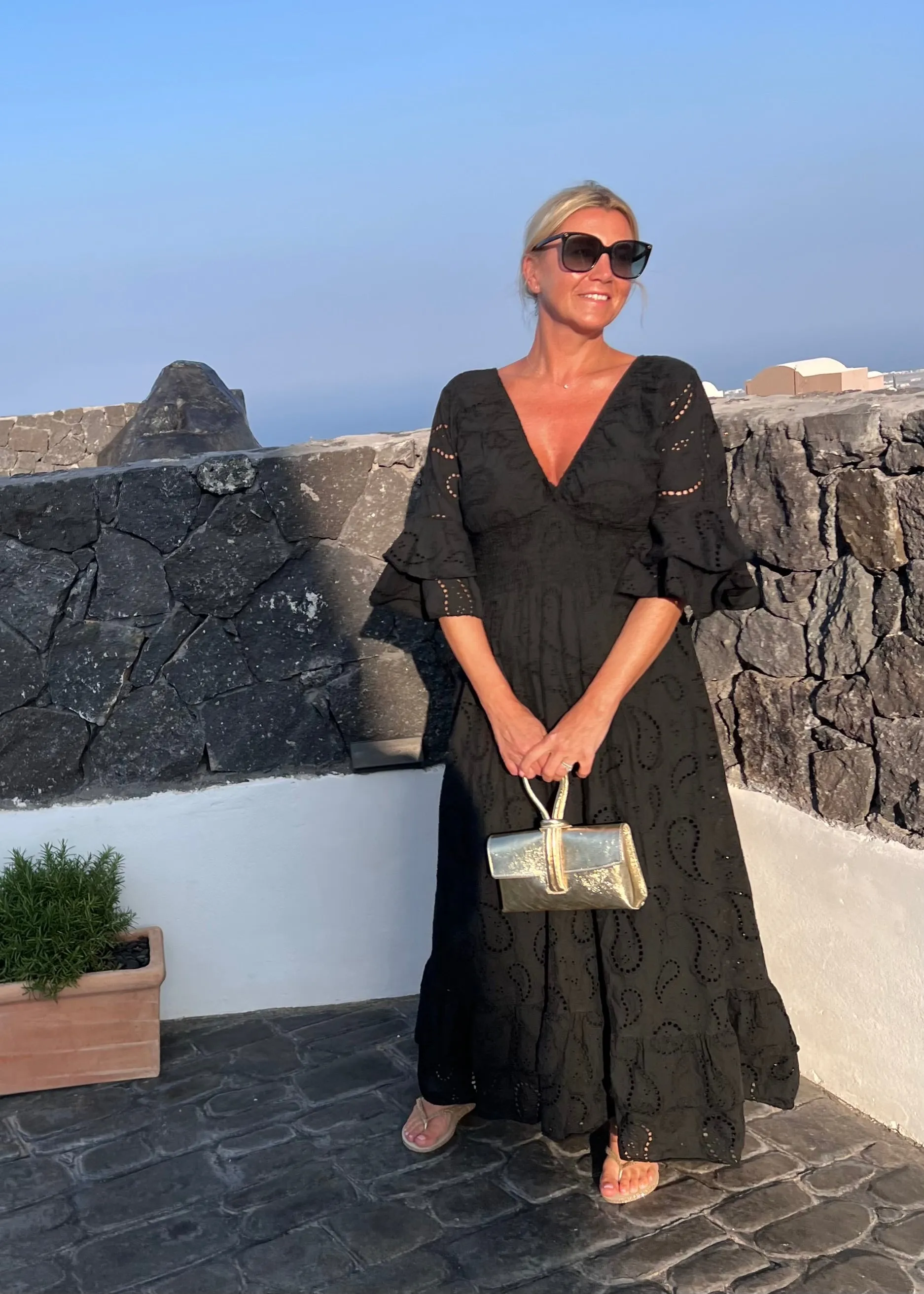 Black Broderie Anglaise Frill Sleeve Dress