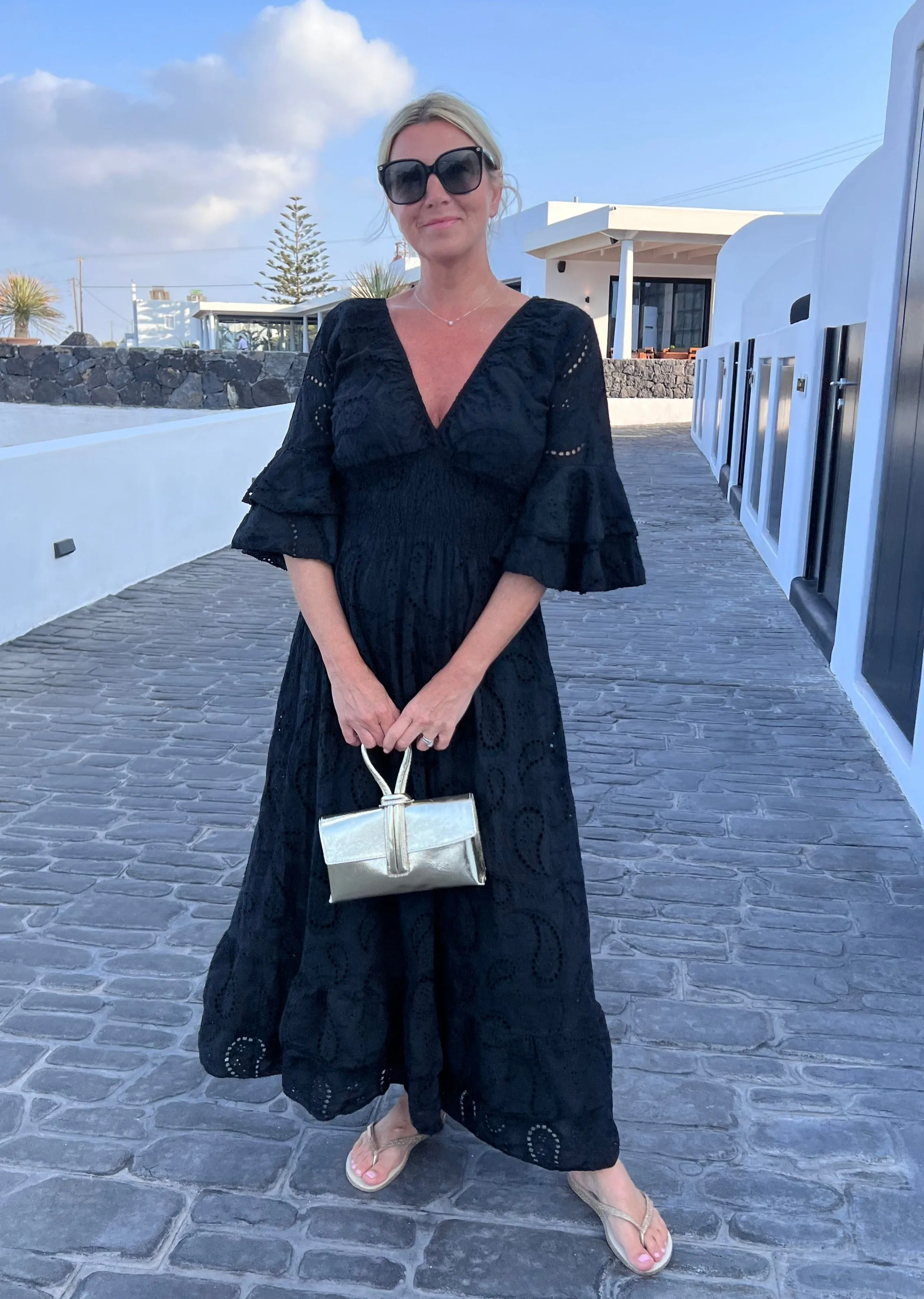 Black Broderie Anglaise Frill Sleeve Dress