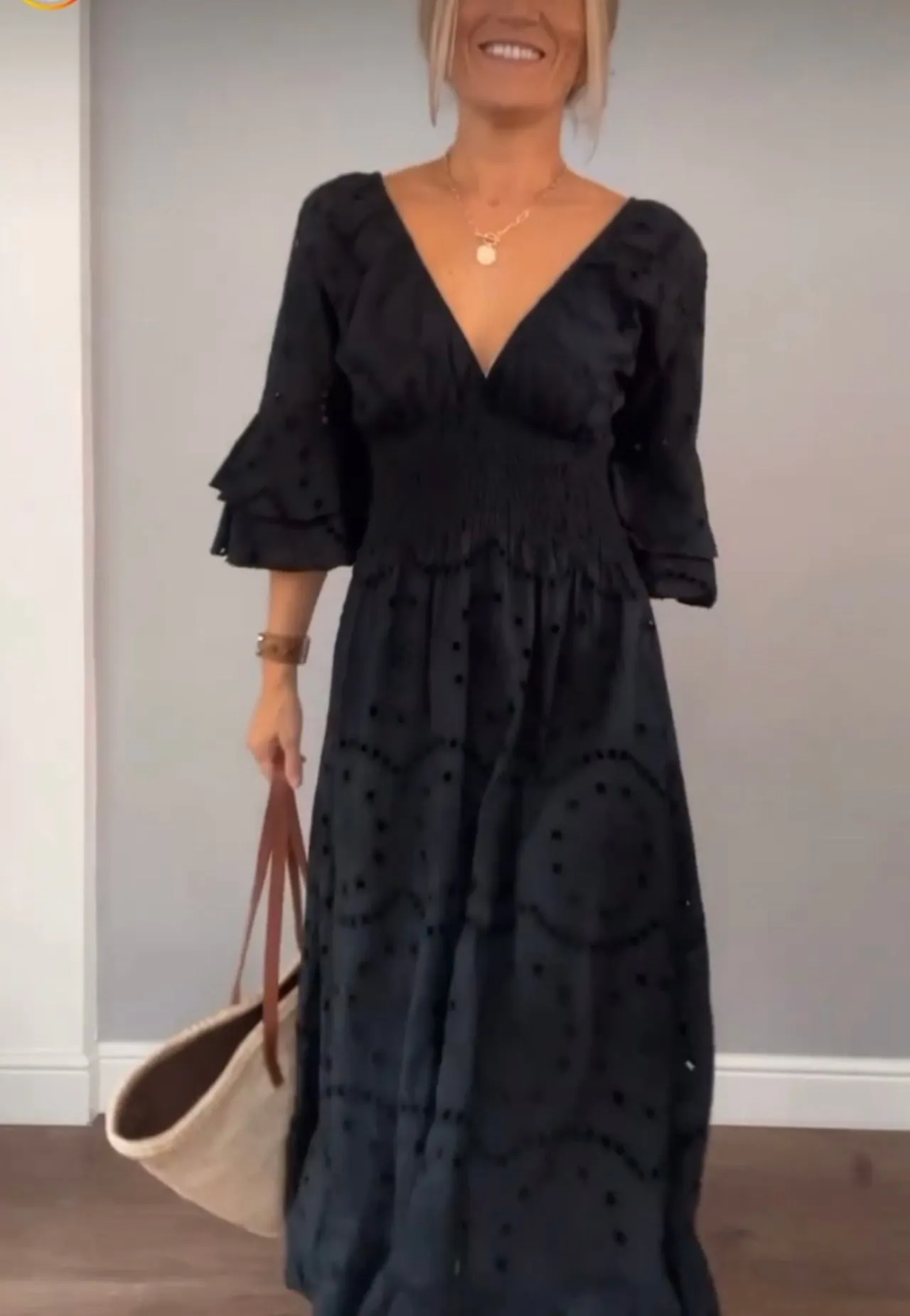 Black Broderie Anglaise Frill Sleeve Dress
