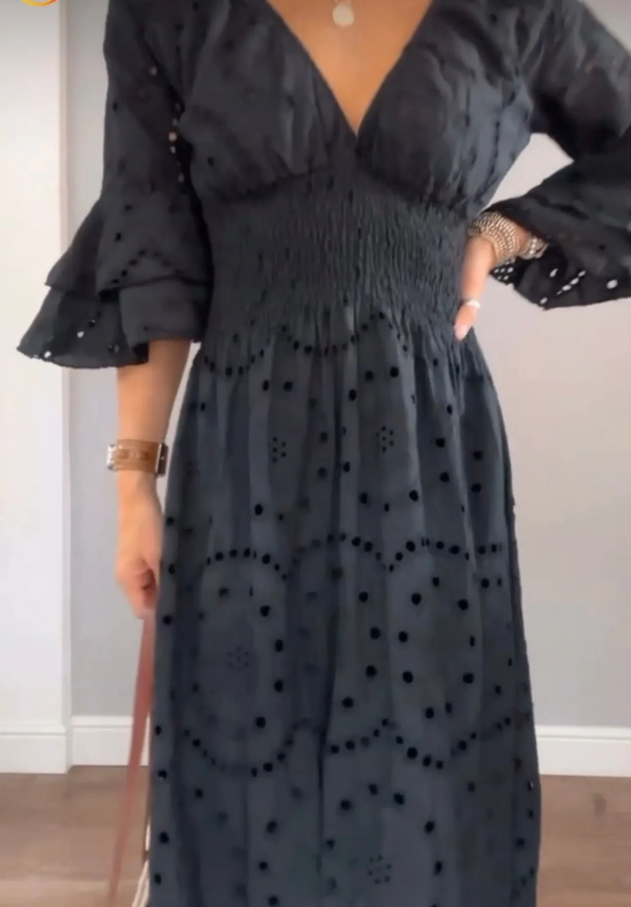 Black Broderie Anglaise Frill Sleeve Dress