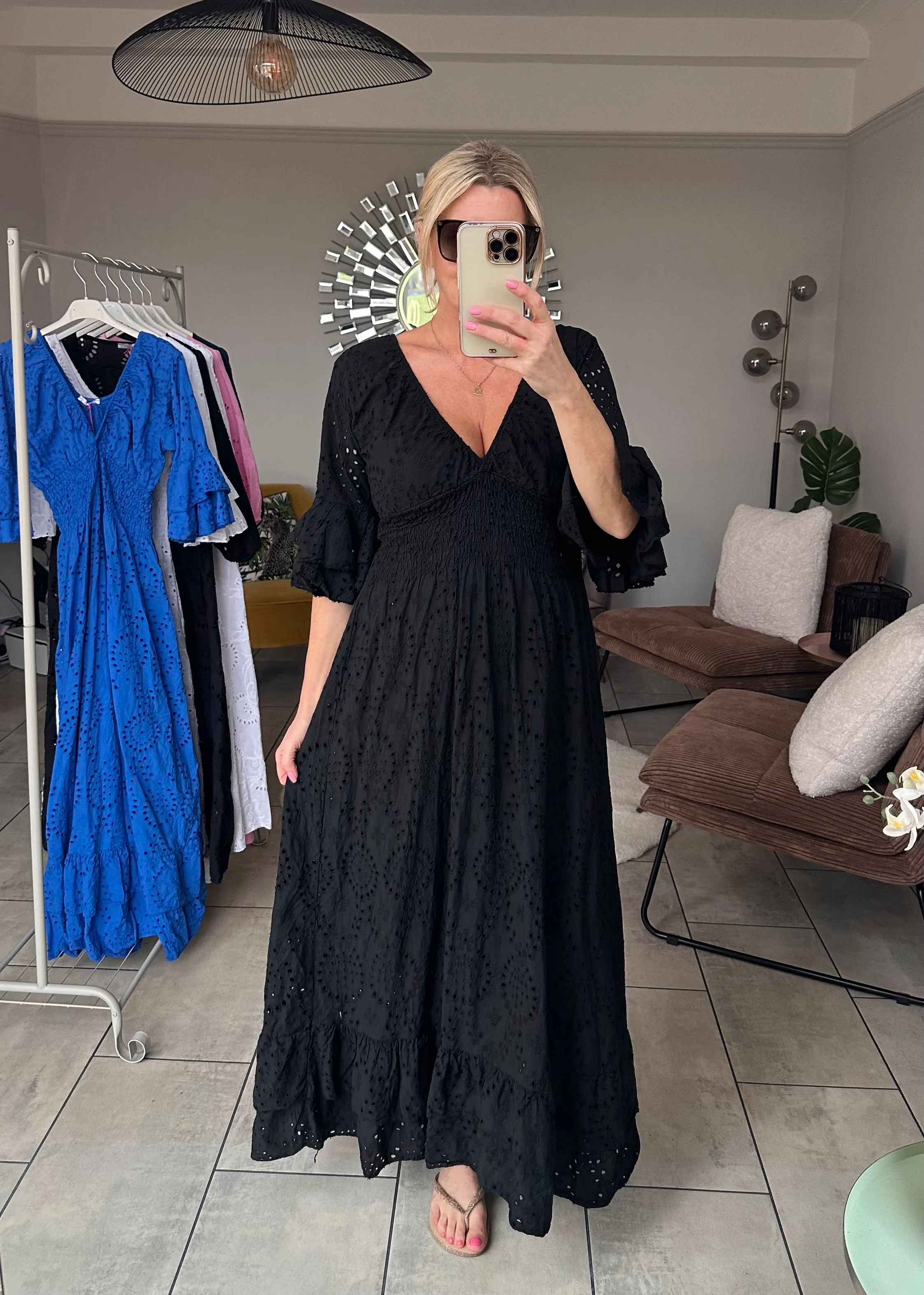 Black Broderie Anglaise Frill Sleeve Dress