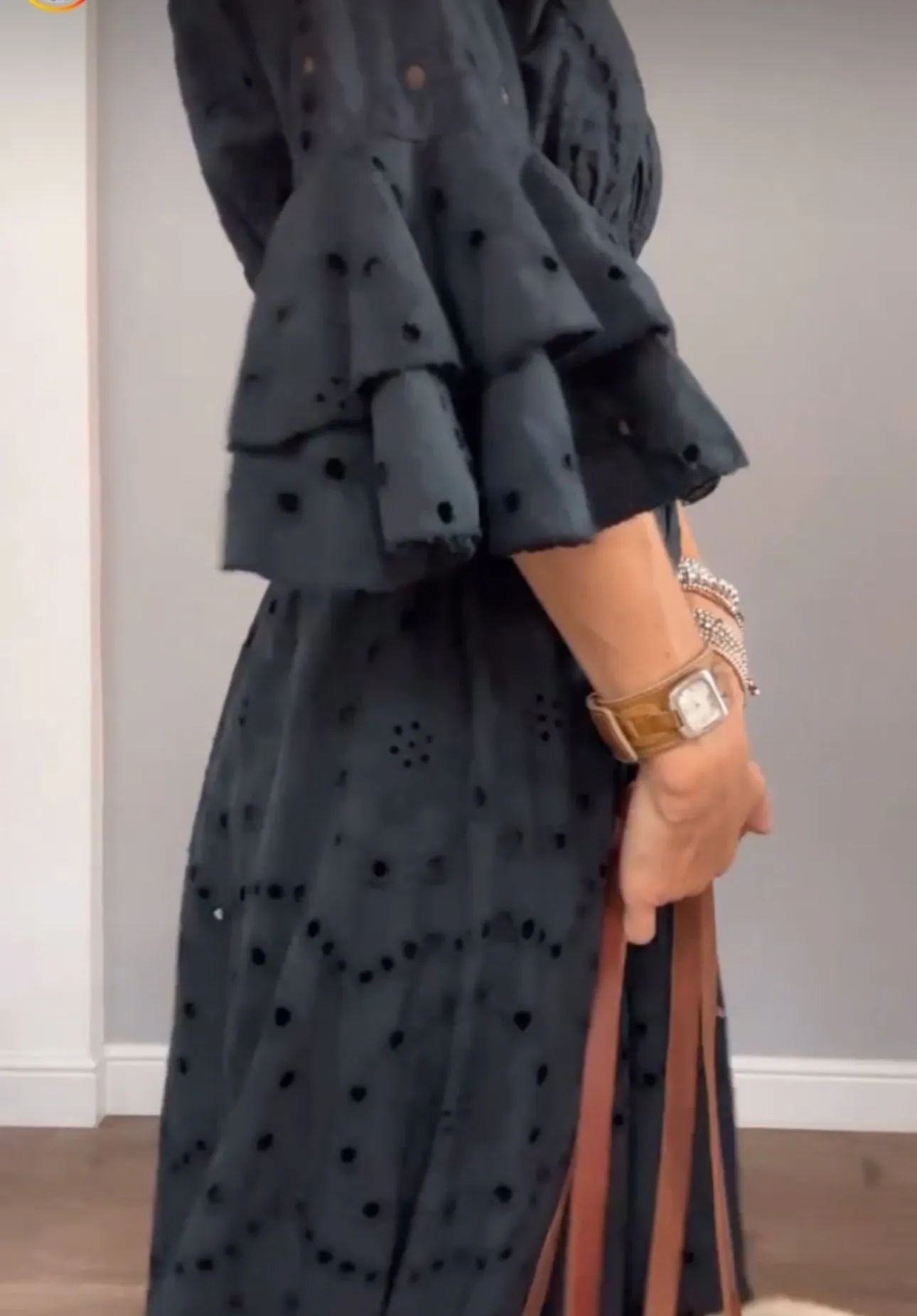 Black Broderie Anglaise Frill Sleeve Dress