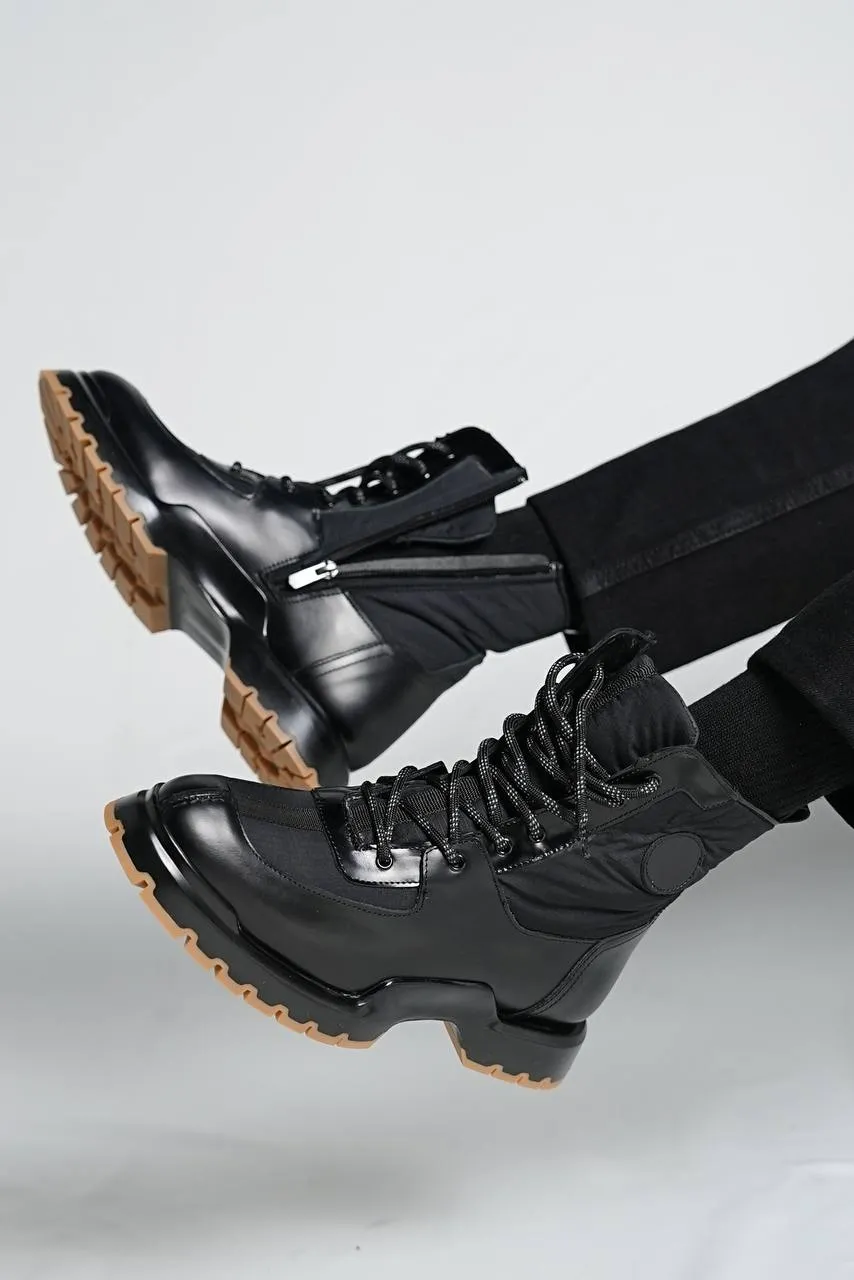 Black Calf Lace-up Boots