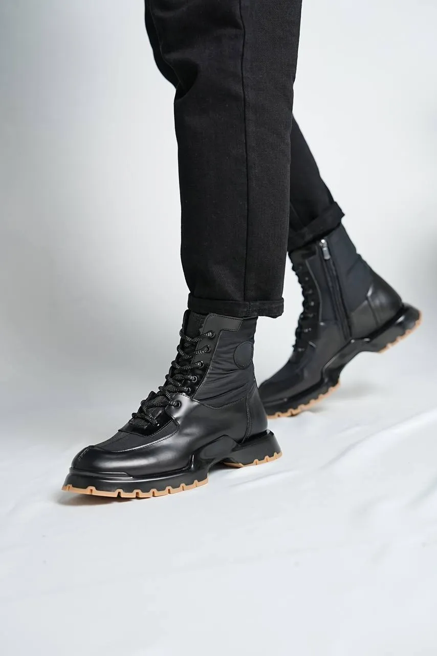 Black Calf Lace-up Boots