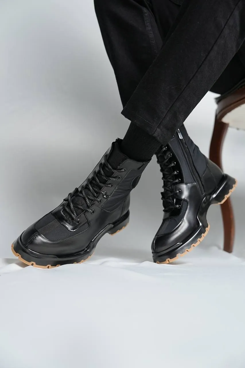Black Calf Lace-up Boots
