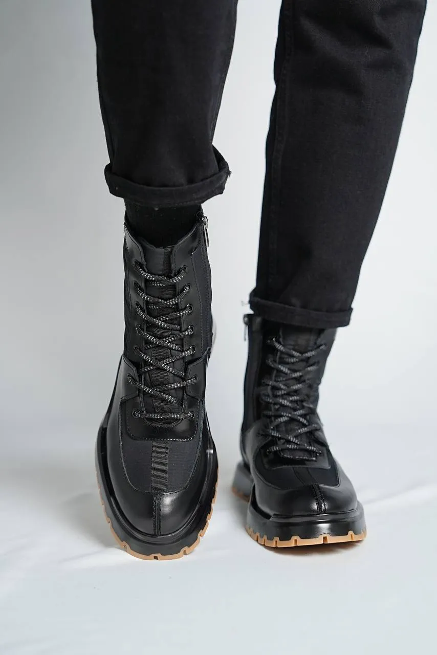 Black Calf Lace-up Boots