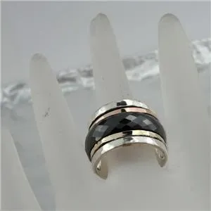 Black Ceramic Ring 9k Yellow Gold Sterling Silver Hadar Designers (I r870