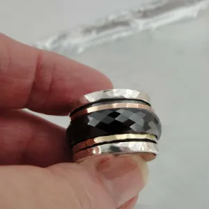 Black Ceramic Ring 9k Yellow Gold Sterling Silver Hadar Designers (I r870