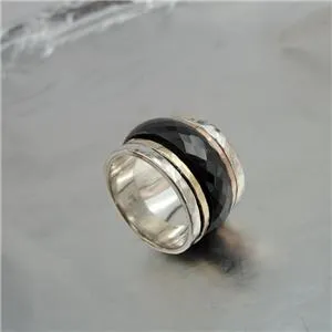 Black Ceramic Ring 9k Yellow Gold Sterling Silver Hadar Designers (I r870