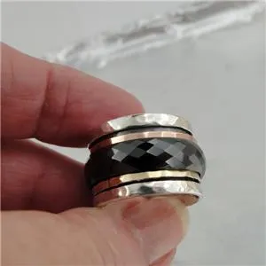 Black Ceramic Ring 9k Yellow Gold Sterling Silver Hadar Designers (I r870