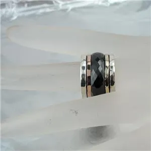 Black Ceramic Ring 9k Yellow Gold Sterling Silver Hadar Designers (I r870