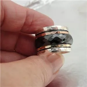 Black Ceramic Ring 9k Yellow Gold Sterling Silver Hadar Designers (I r870