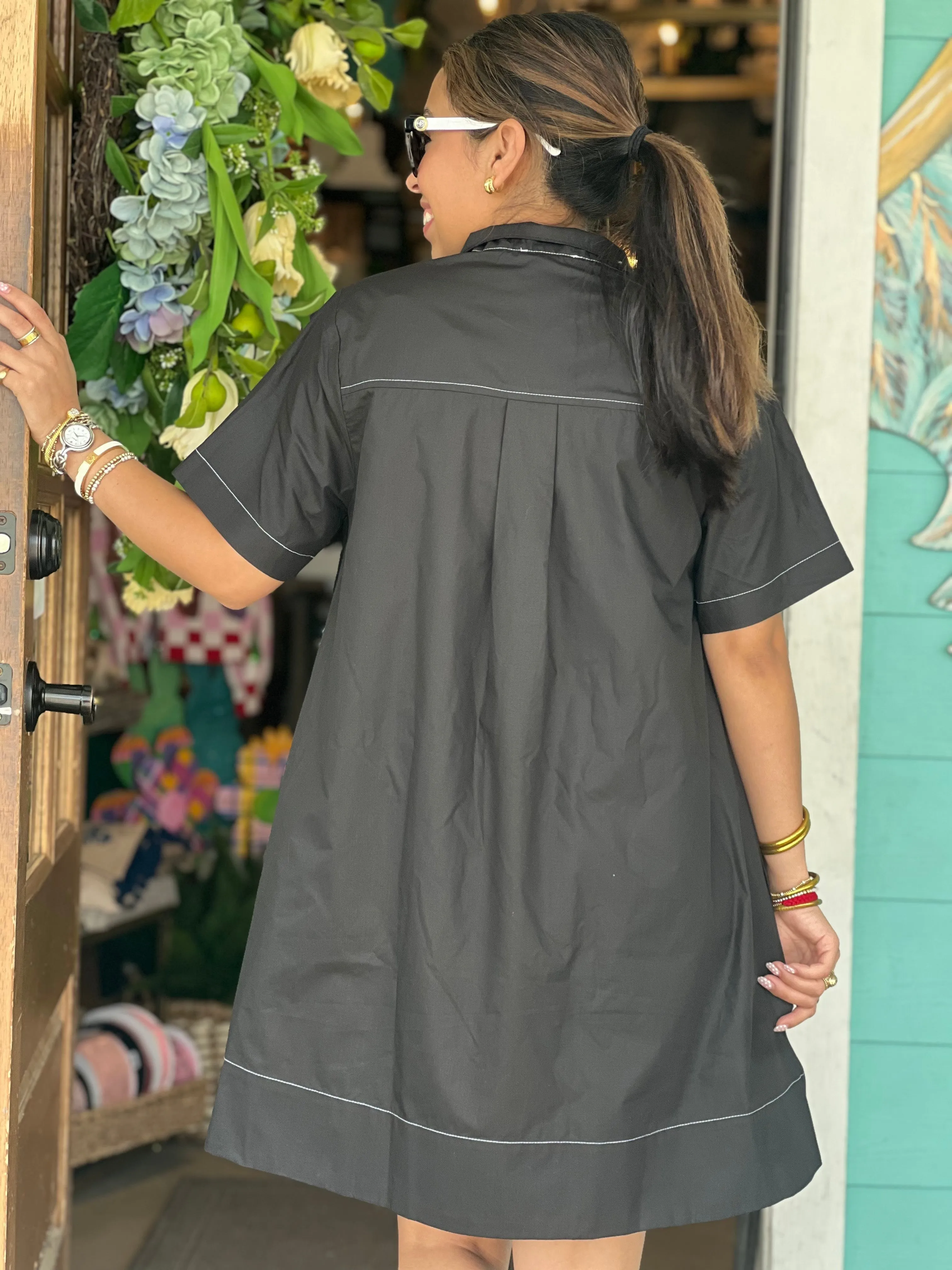 Black Contrast Stitch Detail Dress