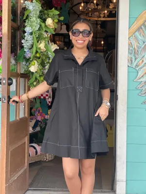 Black Contrast Stitch Detail Dress