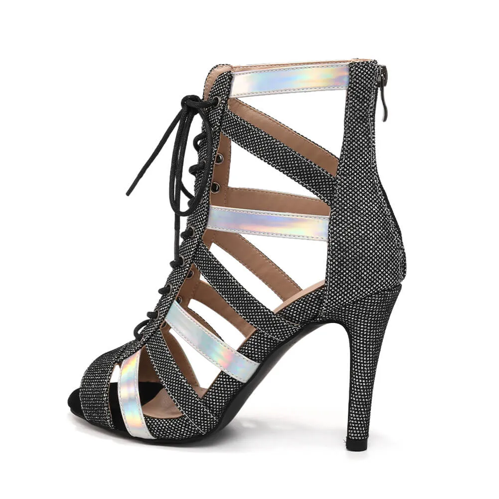 Black Crystal Lace-Up Dance Boots