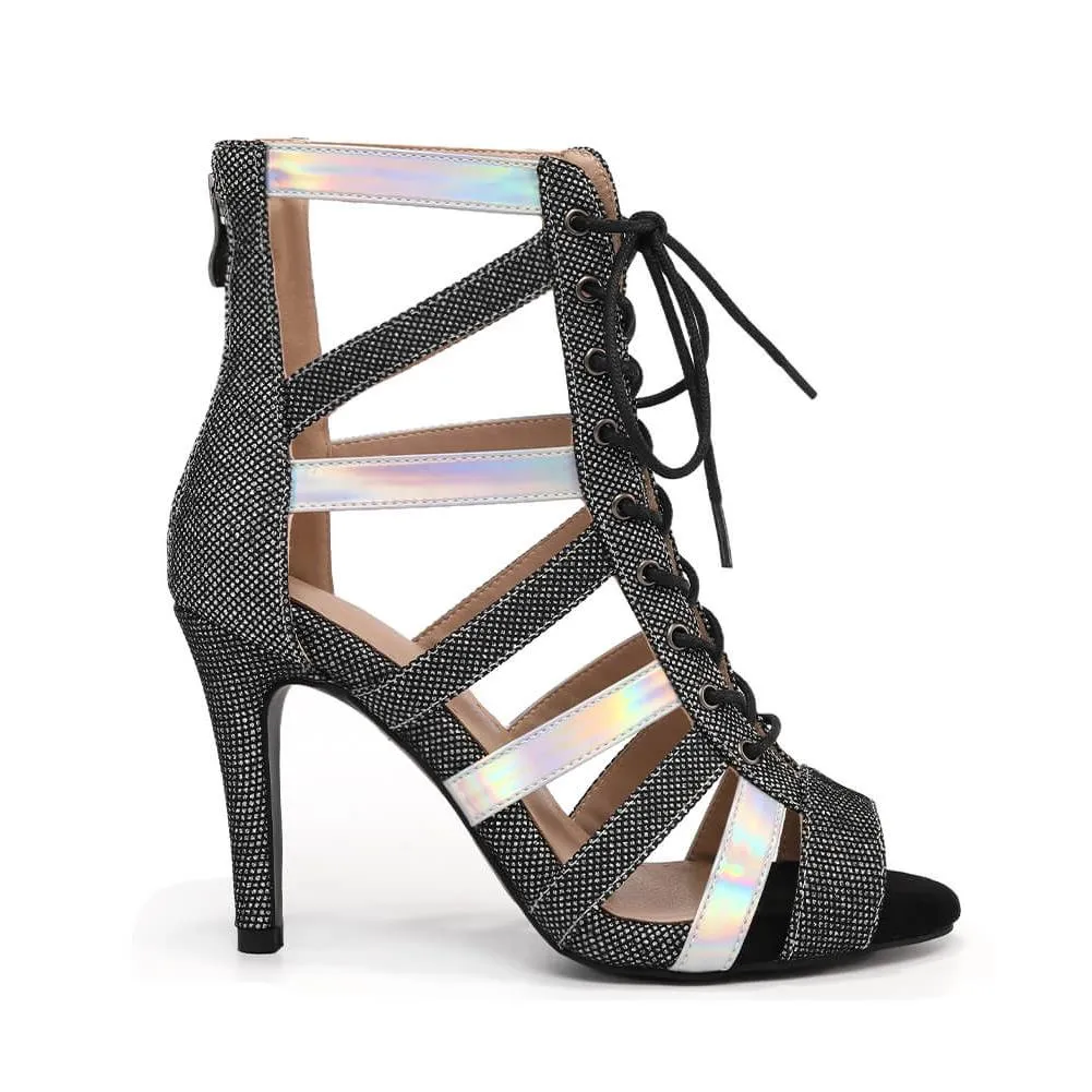 Black Crystal Lace-Up Dance Boots