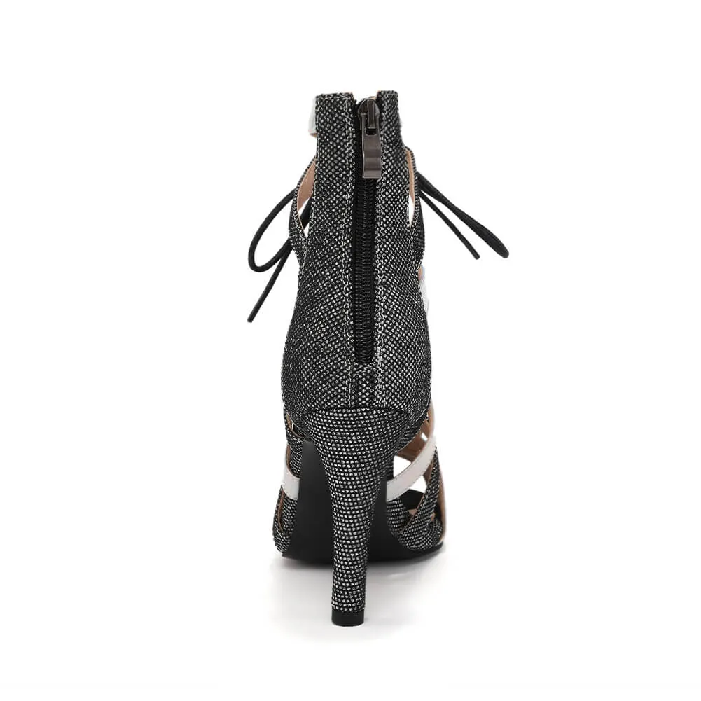 Black Crystal Lace-Up Dance Boots